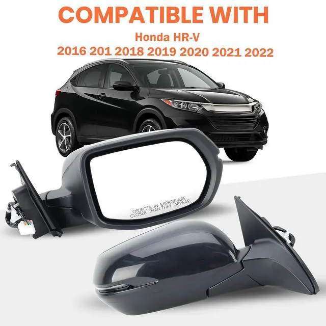 Alt view image 7 of 7 - Right Passenger Side Mirror Compatible with 2016 2017 2018 2019 2020 2021 2022 HR-V EX EX-L Door Mirrors with Power Heated Glass Turn Signals Manual Folding Gloss Black (6 Pins)