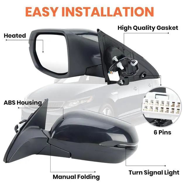 Alt view image 3 of 7 - Left Driver Side Mirror Compatible with 2016 2017 2018 2019 2020 2021 2022 HR-V EX EX-L Door Mirrors with Power Heated Glass Turn Signals Manual Folding Gloss Black(6 Pins)