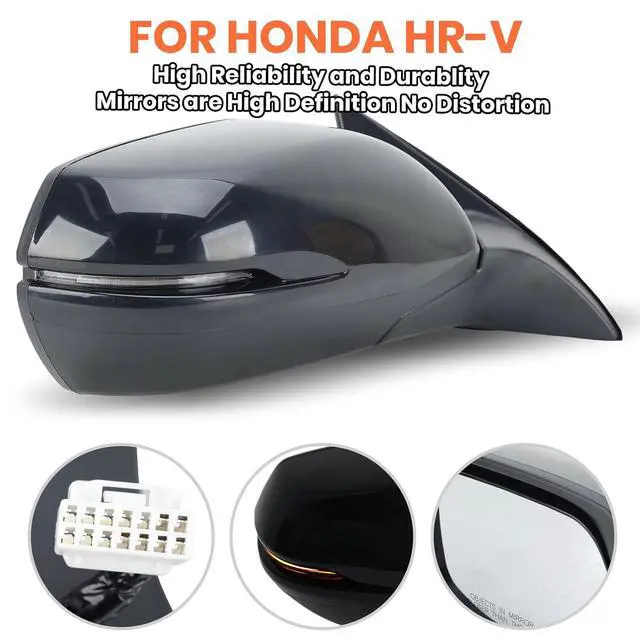 Alt view image 6 of 7 - Right Passenger Side Mirror Compatible with 2016 2017 2018 2019 2020 2021 2022 HR-V EX EX-L Door Mirrors with Power Heated Glass Turn Signals Manual Folding Gloss Black (6 Pins)