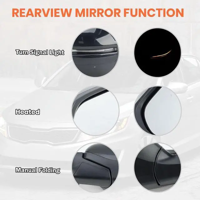 Alt view image 4 of 7 - Left Driver Side Mirror Compatible with 2016 2017 2018 2019 2020 2021 2022 HR-V EX EX-L Door Mirrors with Power Heated Glass Turn Signals Manual Folding Gloss Black(6 Pins)