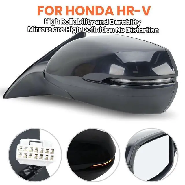 Alt view image 6 of 7 - Left Driver Side Mirror Compatible with 2016 2017 2018 2019 2020 2021 2022 HR-V EX EX-L Door Mirrors with Power Heated Glass Turn Signals Manual Folding Gloss Black(6 Pins)