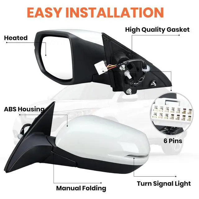 Alt view image 3 of 7 - Left Driver Side Mirror Compatible with 2016 2017 2018 2019 2020 2021 2022 HR-V EX EX-L Door Mirrors with Power Heated Glass Turn Signals Manual Folding White (6 Pins)
