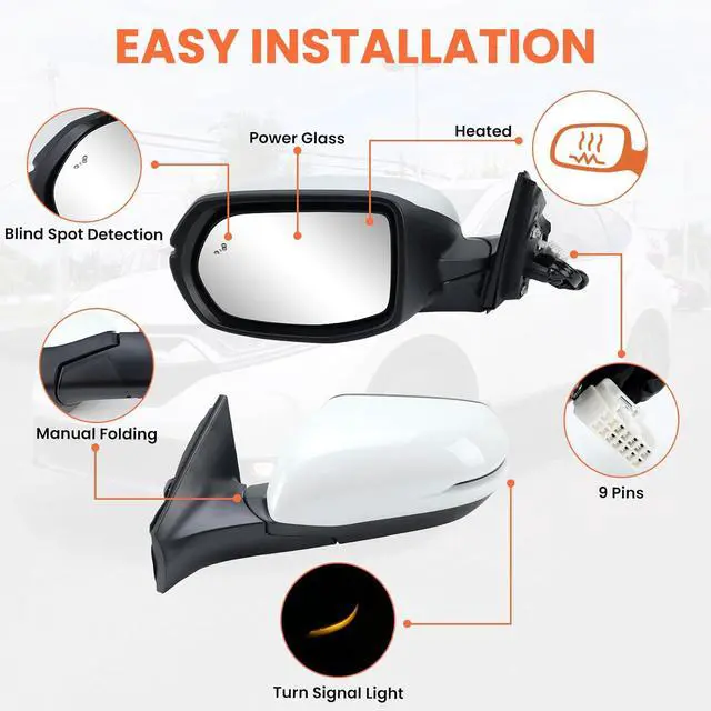 Alt view image 3 of 7 - Driver Side Mirror Compatible With 2017-2022 Honda CRV EX EX-L Touring Mirrors With Heated Blind Spot Turn Signal Power Glass Manual Folding White Replace# 76251T1WA01ZF(9Pins)