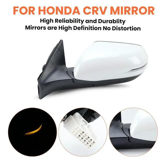 Alt view image 6 of 7 - Driver Side Mirror Compatible With 2017-2022 Honda CRV EX EX-L Touring Mirrors With Heated Blind Spot Turn Signal Power Glass Manual Folding White Replace# 76251T1WA01ZF(9Pins)