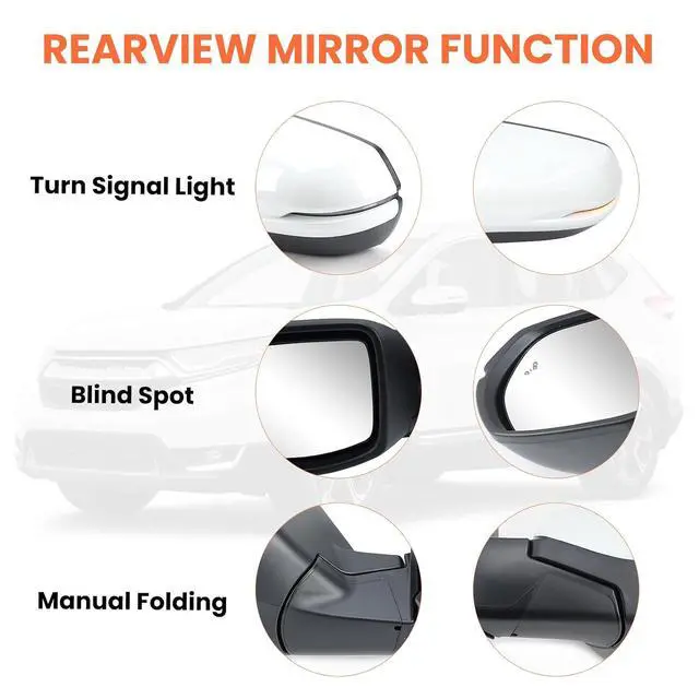 Alt view image 4 of 7 - Driver Side Mirror Compatible With 2017-2022 Honda CRV EX EX-L Touring Mirrors With Heated Blind Spot Turn Signal Power Glass Manual Folding White Replace# 76251T1WA01ZF(9Pins)
