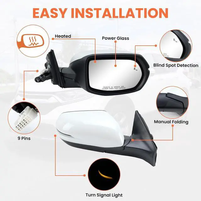 Alt view image 3 of 7 - Passenger Side Mirror Compatible With 2017-2022 Honda CRV EX EX-L Touring Mirrors With Heated Blind Spot Turn Signal Power Glass Manual Folding White Replace# 76201T1WA01ZF(9Pins)
