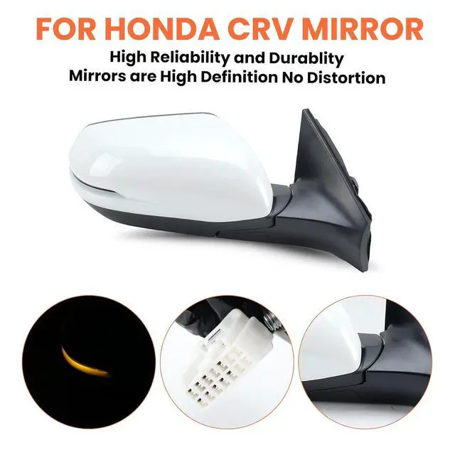 Alt view image 6 of 7 - Passenger Side Mirror Compatible With 2017-2022 Honda CRV EX EX-L Touring Mirrors With Heated Blind Spot Turn Signal Power Glass Manual Folding White Replace# 76201T1WA01ZF(9Pins)