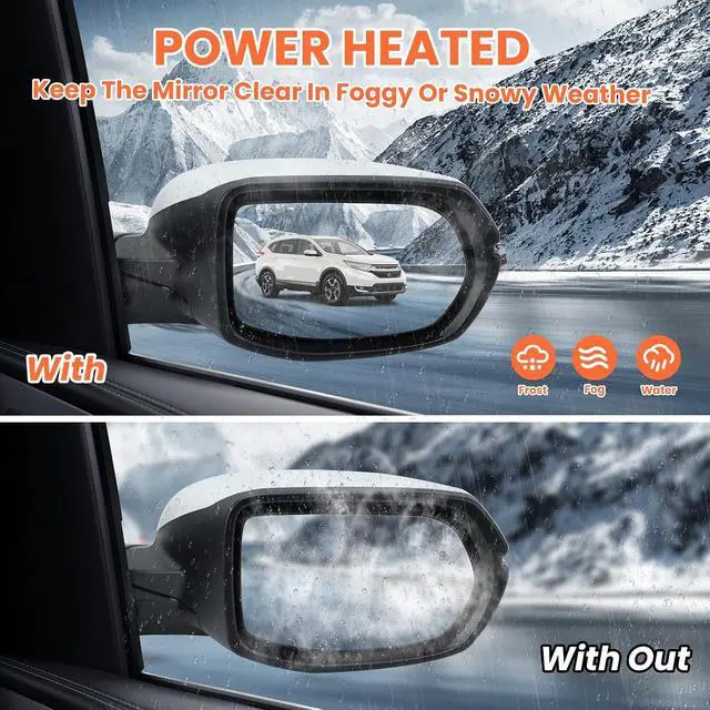Alt view image 5 of 7 - Passenger Side Mirror Compatible With 2017-2022 Honda CRV EX EX-L Touring Mirrors With Heated Blind Spot Turn Signal Power Glass Manual Folding White Replace# 76201T1WA01ZF(9Pins)