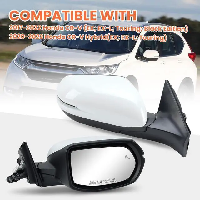 Alt view image 7 of 7 - Passenger Side Mirror Compatible With 2017-2022 Honda CRV EX EX-L Touring Mirrors With Heated Blind Spot Turn Signal Power Glass Manual Folding White Replace# 76201T1WA01ZF(9Pins)