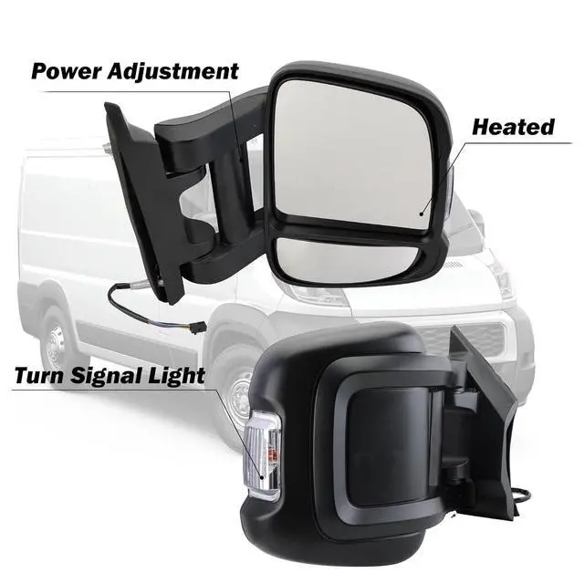 Alt view image 2 of 7 - Passenger Right Side Mirror for 2019 2020 2021 2022 RAM Promaster 1500 2500 3500,Power Door Mirror with Heated,Turn Signals Light,Replaces# FO1321536(Long Arm)