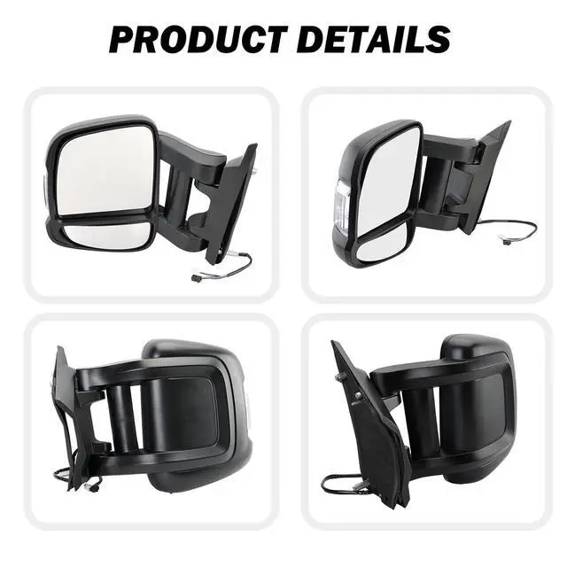 Alt view image 6 of 7 - Driver Left Side Mirror for 2019 2020 2021 2022 RAM Promaster 1500 2500 3500,Power Door Mirror with Heated,Turn Signals Light,Temperature Sensor,Replaces# FO1321536(Long Arm)