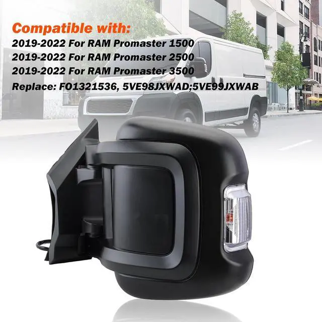 Alt view image 5 of 7 - Driver Left Side Mirror for 2019 2020 2021 2022 RAM Promaster 1500 2500 3500,Power Door Mirror with Heated,Turn Signals Light,Temperature Sensor,Replaces# FO1321536(Long Arm)