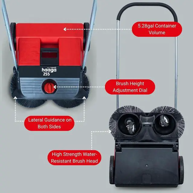 Alt view image 3 of 7 - Haaga Starmix 255 Hand Sweeper - Ideal for Smaller Areas with 55cm Sweeping Width - Capacity 1,600 m²/h - Container Volume 20 litres - Beltless Drive with Dual Disc Brushes