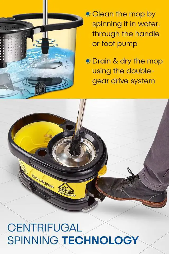 Alt view image 3 of 7 - CycloMop® Commercial Spinning Spin Mop with Dolly Wheels - Heavy Duty Design for Years of Use