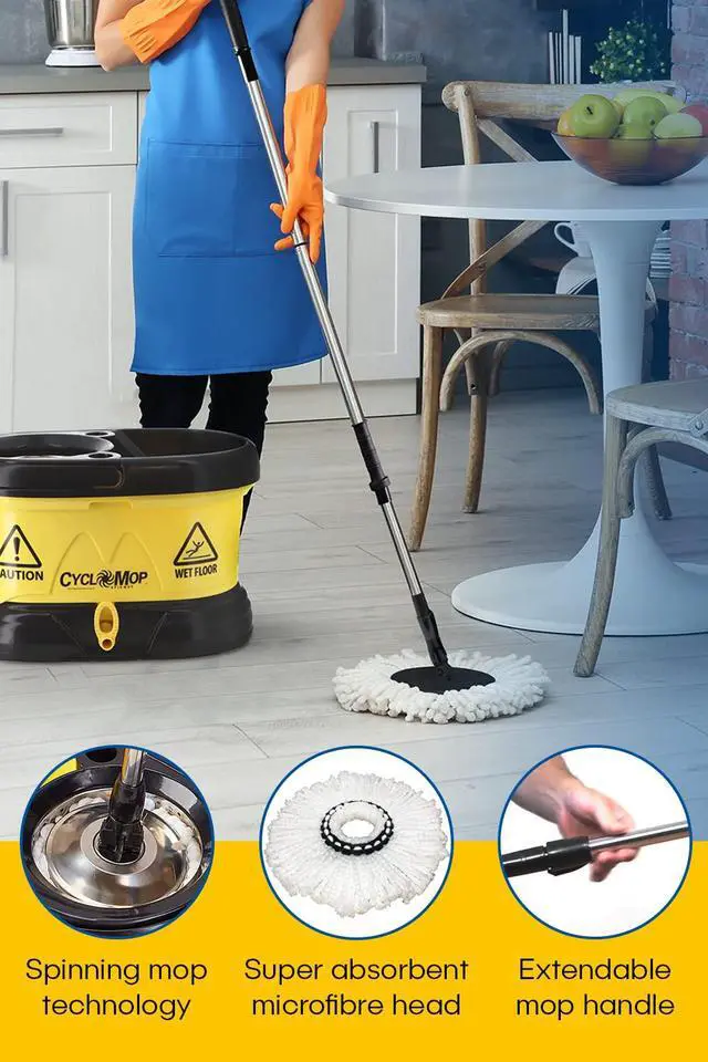 Alt view image 4 of 7 - CycloMop® Commercial Spinning Spin Mop with Dolly Wheels - Heavy Duty Design for Years of Use