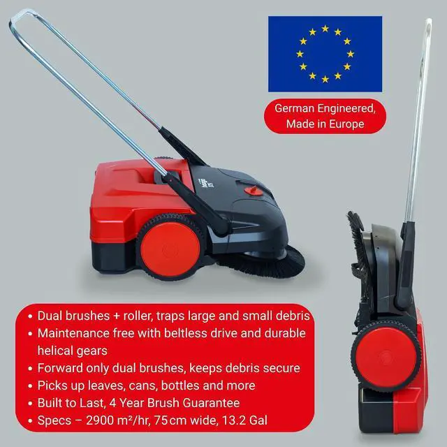 Alt view image 5 of 7 - Haaga Starmix 375 Hand Sweeper - Ideal for Thorough Cleaning with 75cm Sweeping Width - Capacity 2,900 m²/h - Container Volume 50 litres - Beltless Drive with Turbo Sweeping System