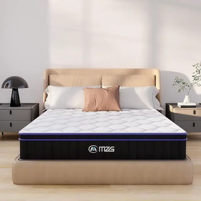 Alt view image 4 of 7 - M 10 Inch Queen Size, Hybrid Mattress, Medium Firm, Gel-Infused Memory Foam, Pillow Top, Pocket Coils, Cooling & Breathable, CertiPUR-US Certified, Fiberglass-Free, Mattress in a Box