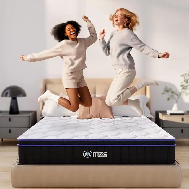 Alt view image 6 of 7 - M 10 Inch Queen Size, Hybrid Mattress, Medium Firm, Gel-Infused Memory Foam, Pillow Top, Pocket Coils, Cooling & Breathable, CertiPUR-US Certified, Fiberglass-Free, Mattress in a Box