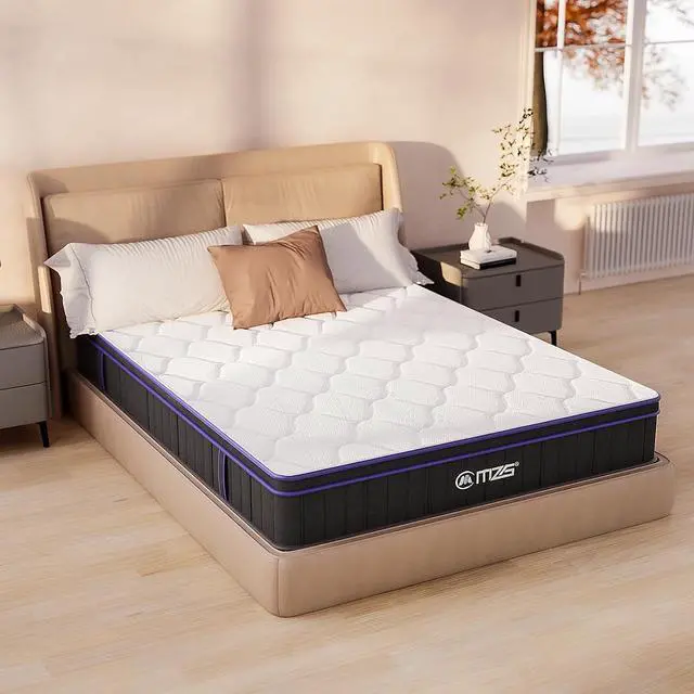 Alt view image 7 of 7 - M 10 Inch Queen Size, Hybrid Mattress, Medium Firm, Gel-Infused Memory Foam, Pillow Top, Pocket Coils, Cooling & Breathable, CertiPUR-US Certified, Fiberglass-Free, Mattress in a Box