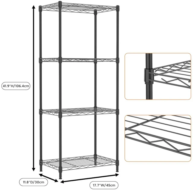 Alt view image 3 of 7 - M 4 Tiers Shelf Metal Storage Shelves Wire Rack Closet Organizers for Garage Kitchen Bathroom Laundry Black 11.8" D x 17.7" W x 41.9" H