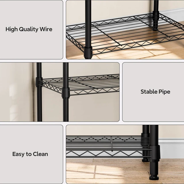 Alt view image 4 of 7 - M 4 Tiers Shelf Metal Storage Shelves Wire Rack Closet Organizers for Garage Kitchen Bathroom Laundry Black 11.8" D x 17.7" W x 41.9" H