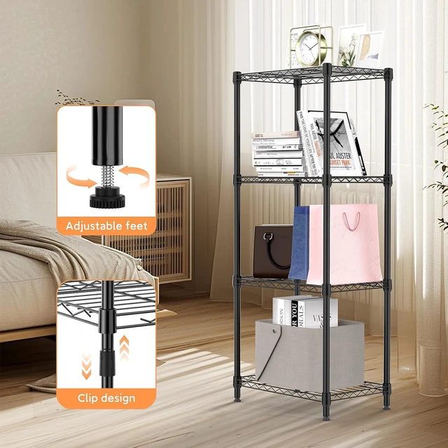 Alt view image 5 of 7 - M 4 Tiers Shelf Metal Storage Shelves Wire Rack Closet Organizers for Garage Kitchen Bathroom Laundry Black 11.8" D x 17.7" W x 41.9" H