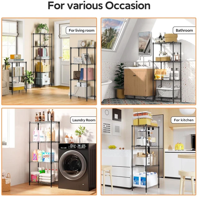 Alt view image 6 of 7 - M 4 Tiers Shelf Metal Storage Shelves Wire Rack Closet Organizers for Garage Kitchen Bathroom Laundry Black 11.8" D x 17.7" W x 41.9" H