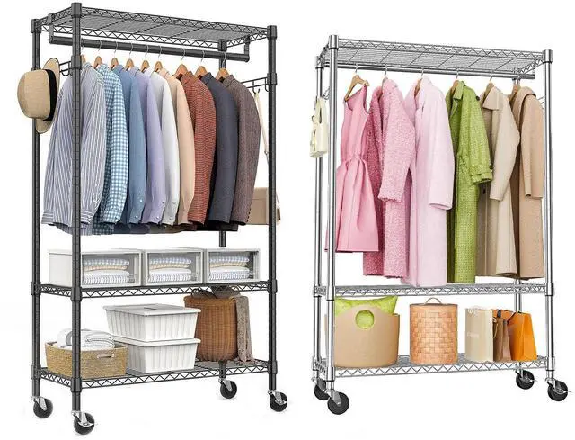 Main image of M 2PCS Heavy Duty Rolling Garment Rack 3 Tiers Adjustable Wire Shelving Clothes Rack