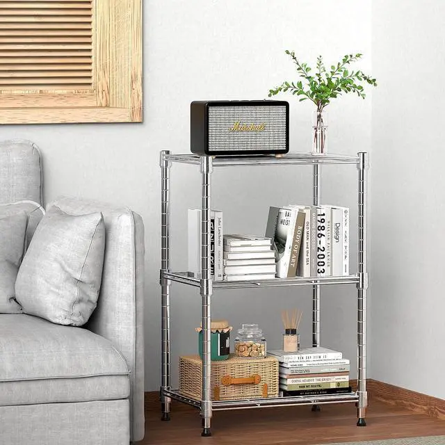 Alt view image 6 of 7 - M 2 PCS Wire Storage Shelving, 3-Tier(11.8" D x 17.7" W x 26.3" H)+5-Tier (13.7" D x 23.6" W x 62.4" H) Utility Shelving Unit for Home,Kitchen,Office,Chrome