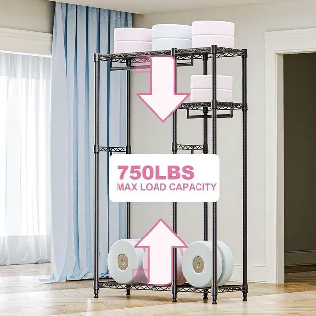 Alt view image 4 of 7 - M Heavy Duty Rolling Garment Rack 3 Tiers Adjustable Wire Shelving Clothes Rack with 3 Rods and Side Hooks,Storage Closet Clothing Rack Black 15.7" D x 43.3" W x 76.5" H