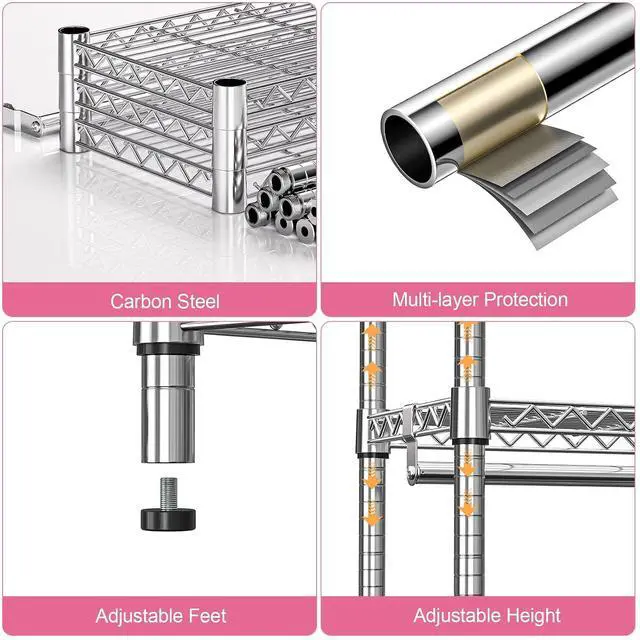 Alt view image 5 of 7 - M 2PCS Heavy Duty Rolling Garment Rack 3 Tiers Adjustable Wire Shelving Clothes Rack