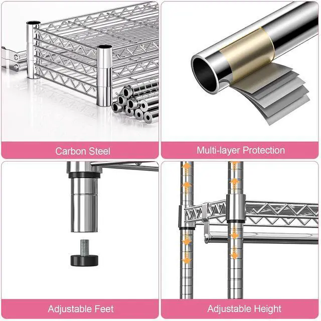 Alt view image 2 of 7 - M Heavy Duty Rolling Garment Rack 3 Tiers Adjustable Wire Shelving Clothes Rack with 2 Rods and Side Hooks,Storage Closet Clothing Rack with Wheels Chrome 15.7" D x 45.3" W x 79.6" H