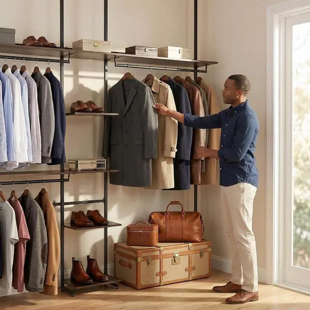 Alt view image 4 of 7 - Closet Organizer System, Freestanding Closet System with Wood Shelves & Hanging Rod, Adjustable Floor-to-Ceiling Open Wardrobe for Bedroom, Apartment & Walk-In Closet (16.8" D x72.1 W x 137.9" H)