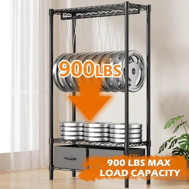Alt view image 4 of 6 - M Heavy Duty Rolling Garment Rack 3 Tiers Adjustable Wire Shelving with Rod, Storage Closet Clothing Rack with Drawers Dark Grey, 15.8" D x 35.5" W x 72.4" H