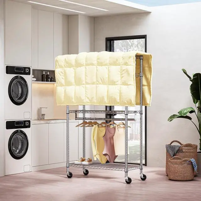 Alt view image 3 of 7 - M Heavy Duty Rolling Garment Rack 3 Tiers Adjustable Wire Shelving Clothes Rack with 2 Rods and Side Hooks,Storage Closet Clothing Rack with Wheels Chrome 15.7" D x 29.5" W x 74.5" H