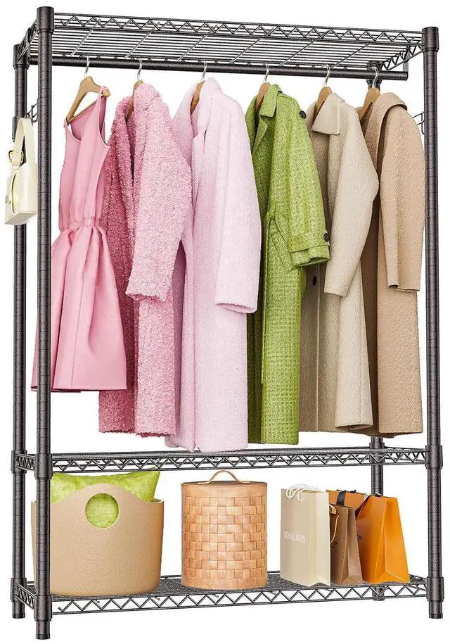 Main image of M Heavy Duty Rolling Garment Rack 3 Tiers Adjustable Wire Shelving Clothes Rack with 1 Rods and Side Hooks,Storage Closet Clothing Rack Grey 15.7" D x 45.3" W x 72.4" H