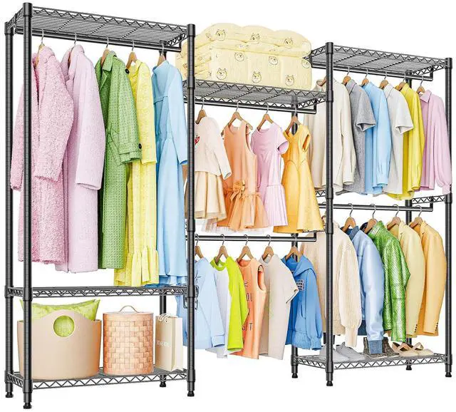 Main image of M Heavy Duty Rolling Garment Rack 6 Tiers Adjustable Wire Shelving Clothes Rack with Rods Storage Closet Clothing Rack Black 15.7" D x 70.8" W x 76.5" H
