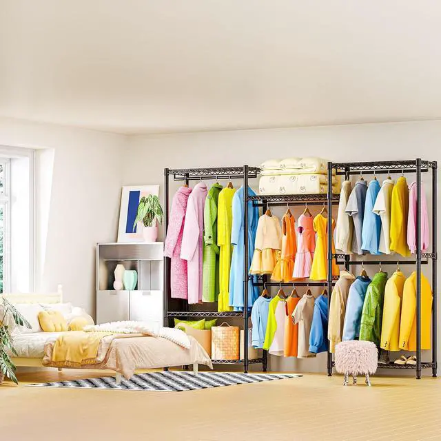 Alt view image 5 of 7 - M Heavy Duty Rolling Garment Rack 6 Tiers Adjustable Wire Shelving Clothes Rack with Rods Storage Closet Clothing Rack Black 15.7" D x 70.8" W x 76.5" H