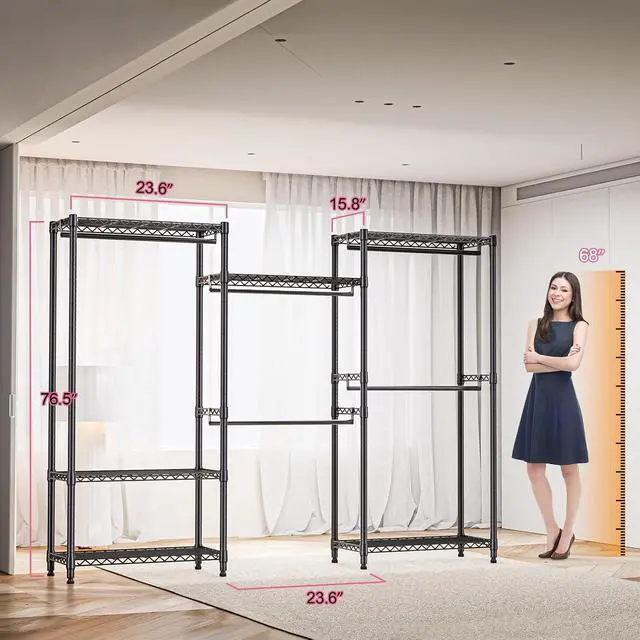 Alt view image 7 of 7 - M Heavy Duty Rolling Garment Rack 6 Tiers Adjustable Wire Shelving Clothes Rack with Rods Storage Closet Clothing Rack Black 15.7" D x 70.8" W x 76.5" H