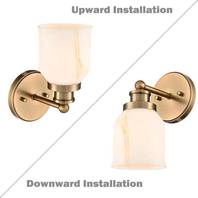 Alt view image 3 of 7 - HYDELITE Vintage Wall Sconce Gold Vanity Light with Bell-Shaped Glass | Indoor Brass Wall Light for Bathroom Living Room Bedroom Hallway Washroom E26 Base
