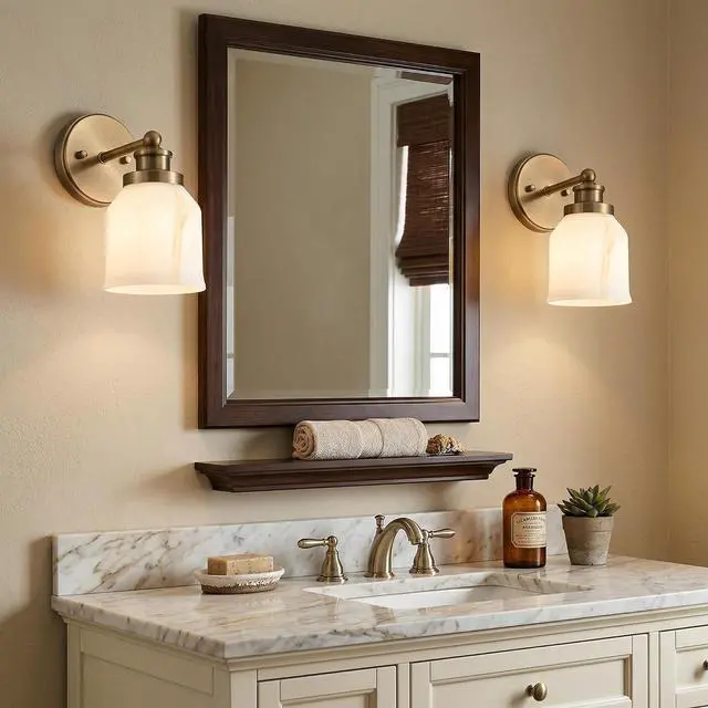 Alt view image 2 of 7 - HYDELITE Vintage Wall Sconce Gold Vanity Light with Bell-Shaped Glass | Indoor Brass Wall Light for Bathroom Living Room Bedroom Hallway Washroom E26 Base