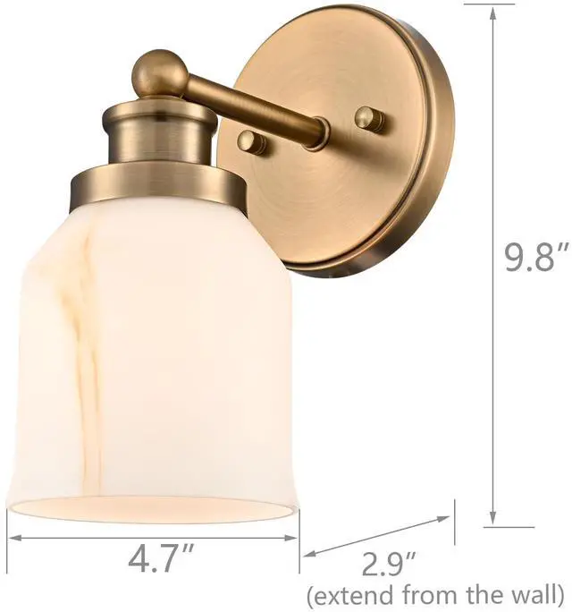 Alt view image 6 of 7 - HYDELITE Vintage Wall Sconce Gold Vanity Light with Bell-Shaped Glass | Indoor Brass Wall Light for Bathroom Living Room Bedroom Hallway Washroom E26 Base