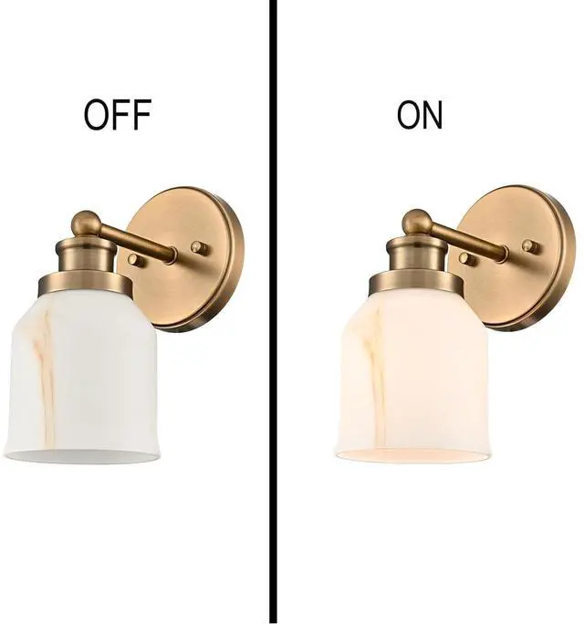 Alt view image 7 of 7 - HYDELITE Vintage Wall Sconce Gold Vanity Light with Bell-Shaped Glass | Indoor Brass Wall Light for Bathroom Living Room Bedroom Hallway Washroom E26 Base