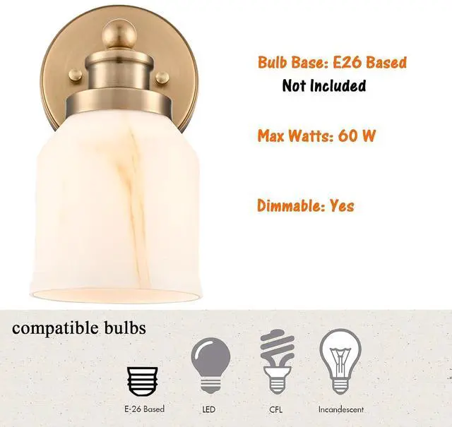 Alt view image 5 of 7 - HYDELITE Vintage Wall Sconce Gold Vanity Light with Bell-Shaped Glass | Indoor Brass Wall Light for Bathroom Living Room Bedroom Hallway Washroom E26 Base