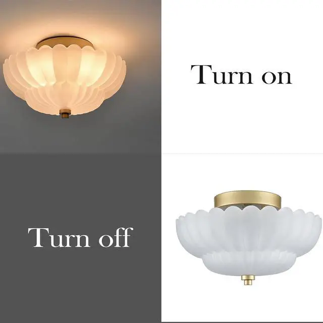 Alt view image 5 of 7 - HYDELITE Gold Flush Mount Ceiling Light with Scalloped Frosted Milk Glass | Modern Brass Semi Flush Mount Ceiling Light Vintage Close to Ceiling for Bathroom Bedroom Entryway Kitchen