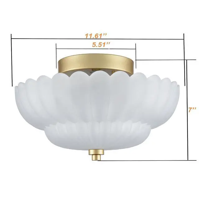 Alt view image 4 of 7 - HYDELITE Gold Flush Mount Ceiling Light with Scalloped Frosted Milk Glass | Modern Brass Semi Flush Mount Ceiling Light Vintage Close to Ceiling for Bathroom Bedroom Entryway Kitchen