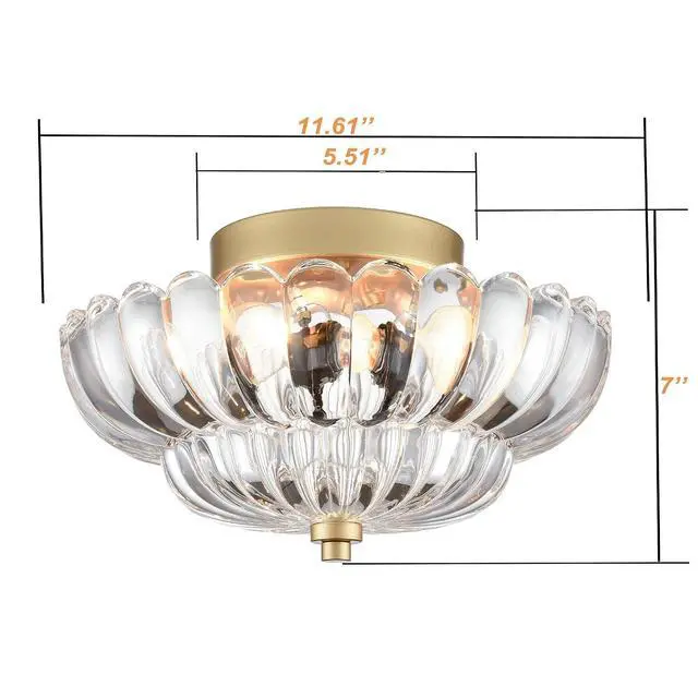 Alt view image 3 of 7 - HYDELITE Gold Ceiling Light Fixture with Scalloped Clear Glass Shade | 3-Light Brass Bedroom Semi Flush Mount Ceiling Light Fixtures for Entryway Bathroom Living Room Porch