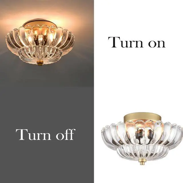 Alt view image 5 of 7 - HYDELITE Gold Ceiling Light Fixture with Scalloped Clear Glass Shade | 3-Light Brass Bedroom Semi Flush Mount Ceiling Light Fixtures for Entryway Bathroom Living Room Porch