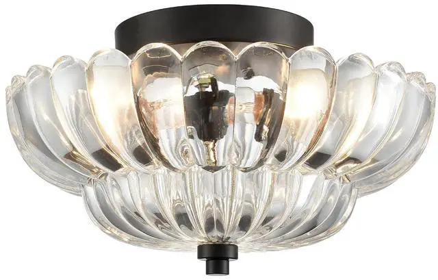Main image of HYDELITE Modern Black Ceiling Light Traditional with Scalloped Clear Glass | 3-Light Semi Flush Mount Ceiling Light with Scalloped for Living Room Hallway Close to Ceiling Light Fixture