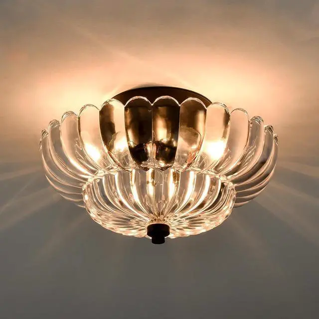 Alt view image 2 of 7 - HYDELITE Modern Black Ceiling Light Traditional with Scalloped Clear Glass | 3-Light Semi Flush Mount Ceiling Light with Scalloped for Living Room Hallway Close to Ceiling Light Fixture